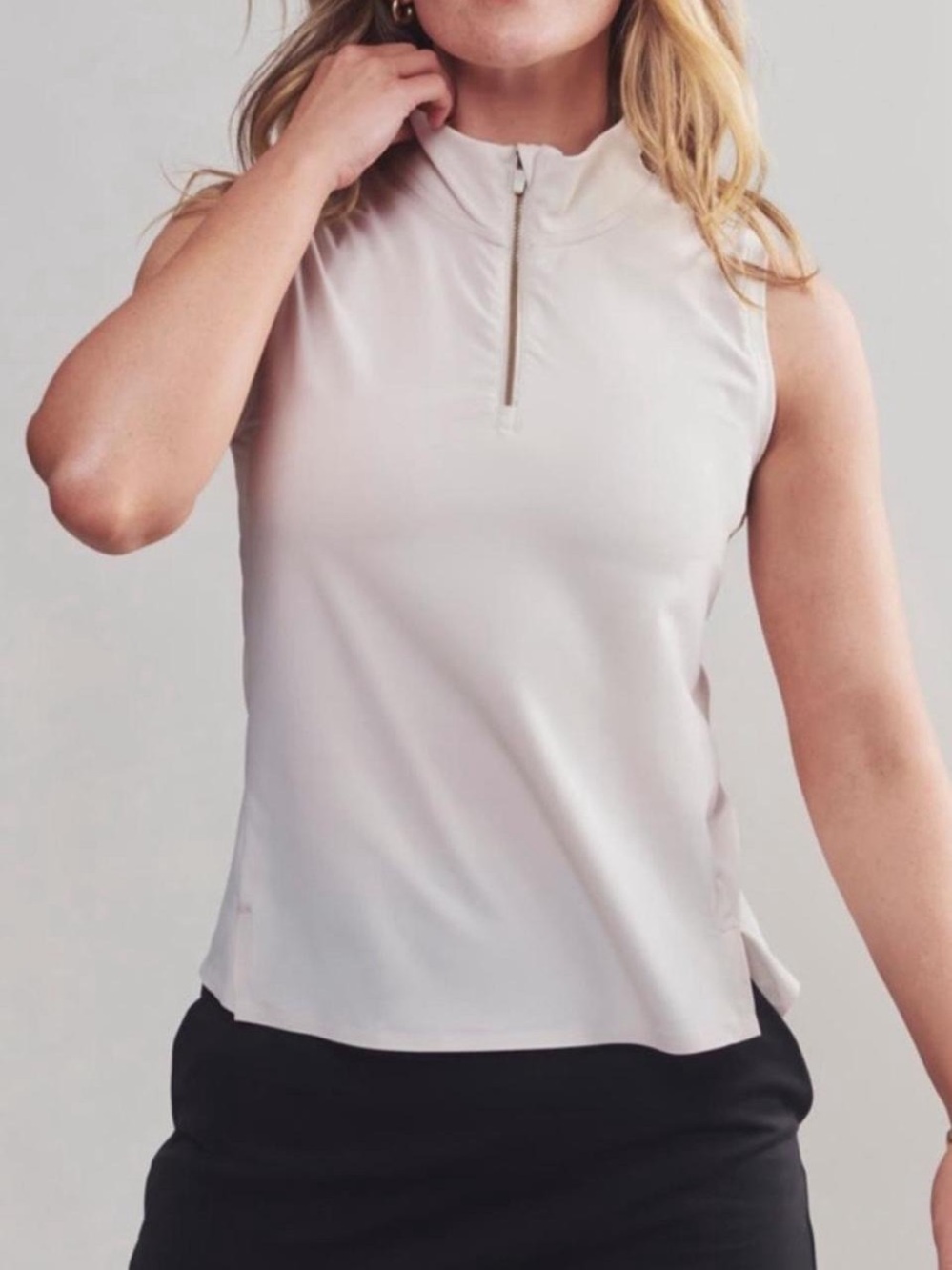 RHONE cream Sleeveless Mock Neck Zip Tank
